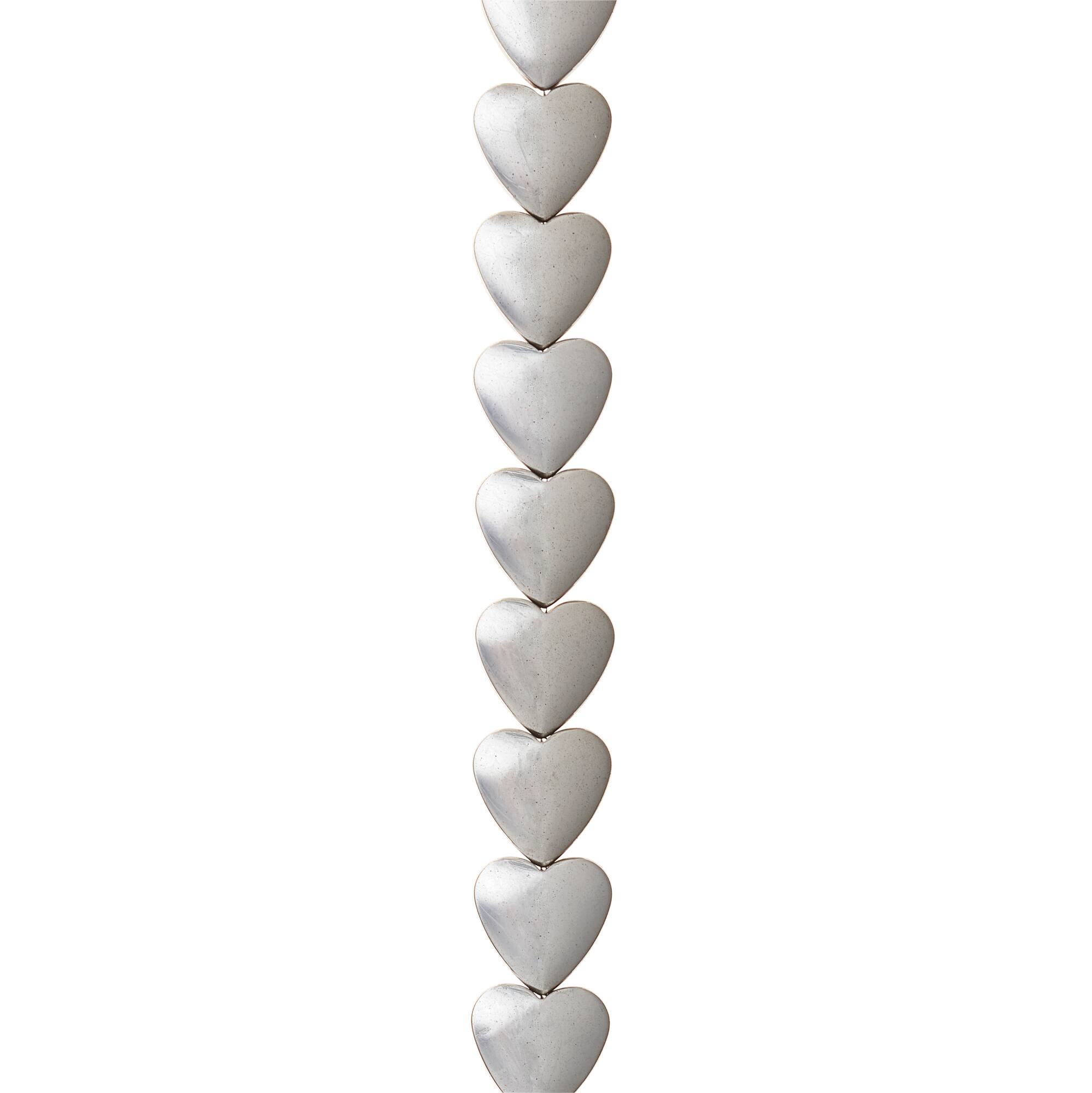 Silver Hematite Heart Beads, 10mm by Bead Landing™